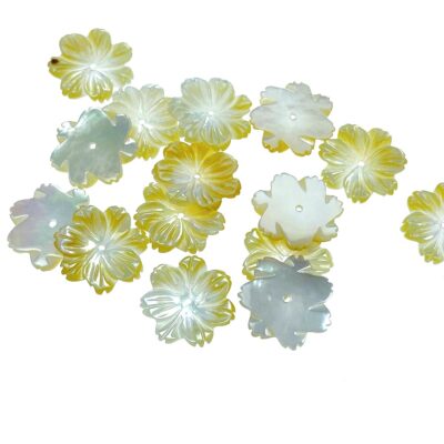 Alternative view of 10pc Flower Beads Yellow Mother Of Pearl 15mm Hand Carved YM-0011