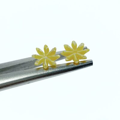 Alternative view of 10pc Hand Carved Yellow Mother of Pearl Tropical Flower Shaped Beads Hawaiian Minimalistic Design For Earrings DIY Jewelry Organic YM-0018