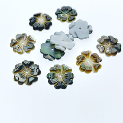Alternative view of 10pc Flower Beads Black Mother Of Pearl Flower 15mm Hand Carved BM-0077