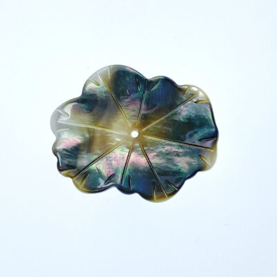 2pc Lotus Leaf Beads Black Mother Of Pearl 25mm Hand Carved BM-0084