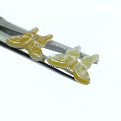 Alternative view of 4pc 14mm x 20mm Hand Carved Yellow Mother of Pearl Butterfly Beads YM-0013
