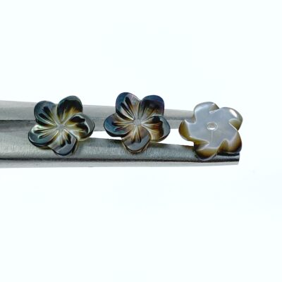 Alternative view of 10pc Tropical Flower Black Mother Of Pearl Beads 10mm Hand Carved Hawaiian Flower Charms BM-0020