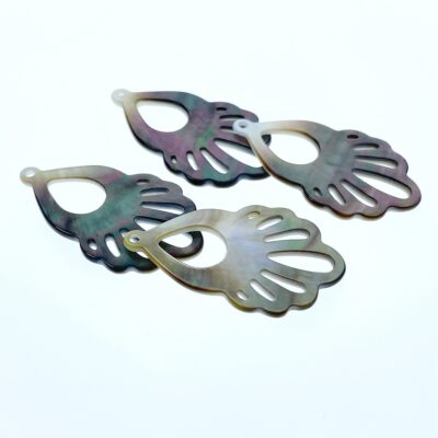 Alternative view of 2pc 20mm x 35mm Natural Black Mother of Pearl Filigree Drop Shape Pendants BM-0057