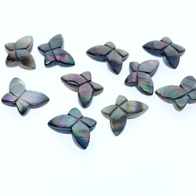 Alternative view of 4pc 10mm x 12mm Organic Hand Carved Black Mother of Pearl Butterfly Beads BM-0015