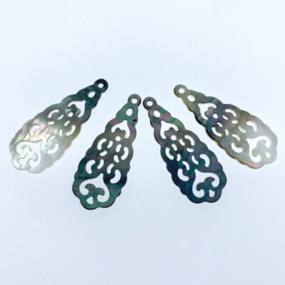 Alternative view of 2pc Filigree Drop Shape Black Mother Of Pearl Beads Charm Pendant BM-0036