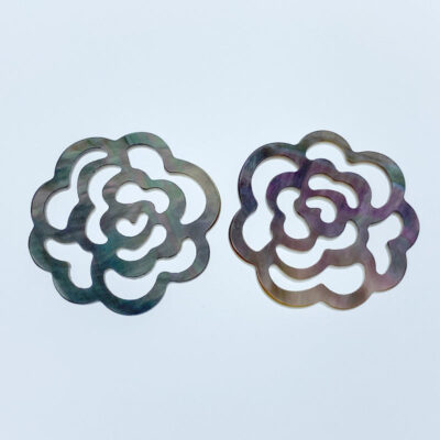 Alternative view of 2pc Filigree Rose Beads Black Mother Of Pearl Hand Carved BM-0078