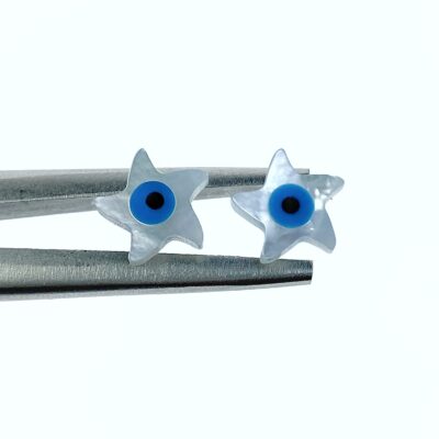 10pc Evil Eye Star Beads White Mother Of Pearl 10mm Hand Carved Charms DIY Jewelry WM-0081