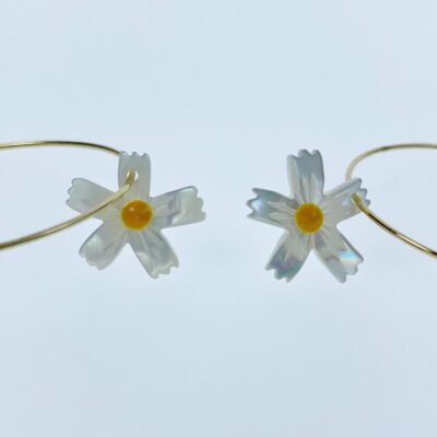 Alternative view of 10pc Mother Of Pearl Flower Beads White 15mm Hand Carved Pendants For Earrings Jewelry Making Tropical Hawaii Nature Minimalist WM-0002