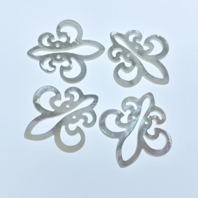 Alternative view of 2pc 25mm x 27mm Organic White Mother of Pearl Fleur Di Lis Pendants WM-0065