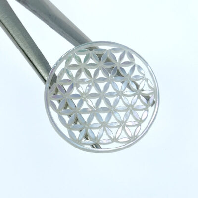 Alternative view of 2pc Flower Of Life Beads White Mother Of Pearl Pendant Charm WM-0070