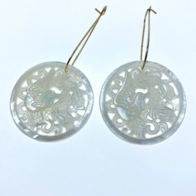 Alternative view of 2pc Phoenix Bird Beads White Mother Of Pearl 35mm WM-0080