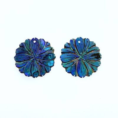 2pc 22mm Natural Abalone Shell Hand Carved Daisy Flower Pendants AB-0022