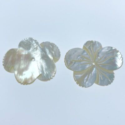 Alternative view of 2pc Tropical Flower Beads White Mother Of Pearl 35mm Hand Carved WM-0178