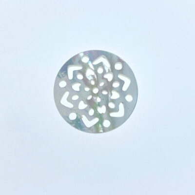 2pc Filigree Round Beads White Mother Of Pearl Hand Carved Pendants WM-0145