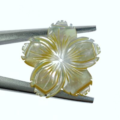 Hibiscus Flower Beads Yellow Mother Of Pearl Hand Carved YM-0005
