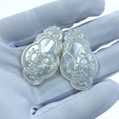 Alternative view of 2pc Mother Of Pearl Oriental Bird & Flower Beads Charms 37mm Pendant Minimalist Design DIY Jewelry Earrings Making Hand Made White WM-0008
