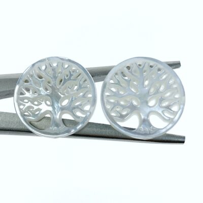 Alternative view of 2pc Tree Of Life Beads White Mother of Pearl Pendants WM-0072