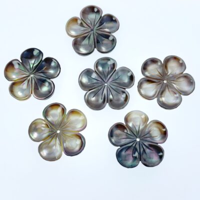Alternative view of 6pc 20mm Hand Carved Black Mother of Pearl 5-petal Flower Beads BM-0092
