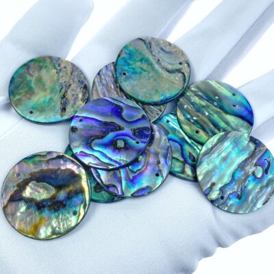 Alternative view of 4pc 25mm Natural Abalone Shell Round Disc Connectors Pendants AB-0017