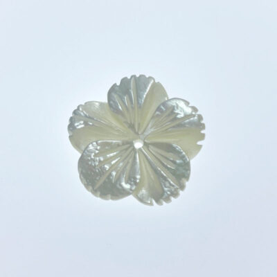 6pc Flower Beads White Mother Of Pearl Hibiscus Tropical Flower 20mm Hand Carved WM-0184
