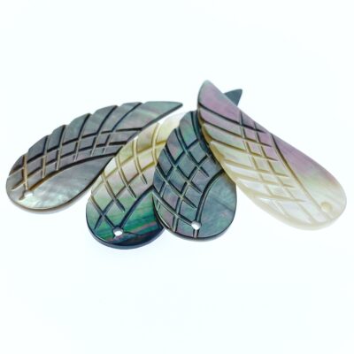 Alternative view of 4pc Angel Wings Beads Black Mother Of Pearl 43mm Charms Pendants Jewelry Earring Making Sea Shell Natural Organic Nature Hand Carved BM-0029