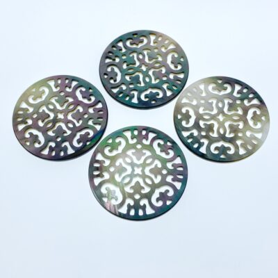 Alternative view of 2pc Filigree Round Beads Black Mother Of Pearl Pendant Charms BM-0052