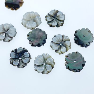 Alternative view of 10pc Bauhinia Flower Beads Black Mother Of Pearl 12mm Hand Carved Charms BM-0053