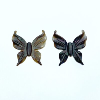 4pc 19mm x 20mm Organic Hand Carved Black Mother of Pearl Butterfly Beads BM-0013