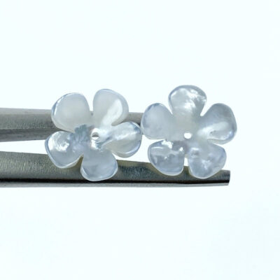 10pc Tropical Bowl Flower Beads White Mother Of Pearl 13mm Hand Carved Charms WM-0059