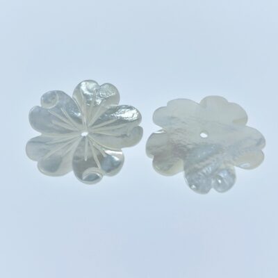 Alternative view of 6pc 20mm Hand Carved White Mother of Pearl 5-petal Flower Beads WM-0188