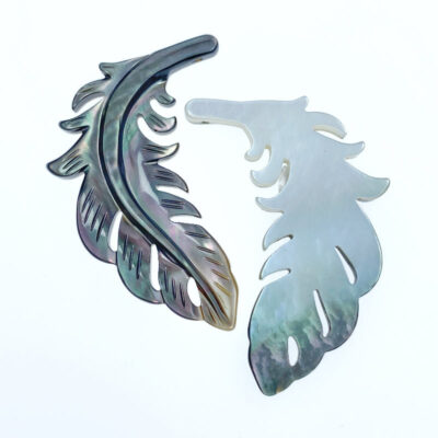 Alternative view of 2pc Feather Beads Black Mother Of Pearl Hand Carved BM-0025