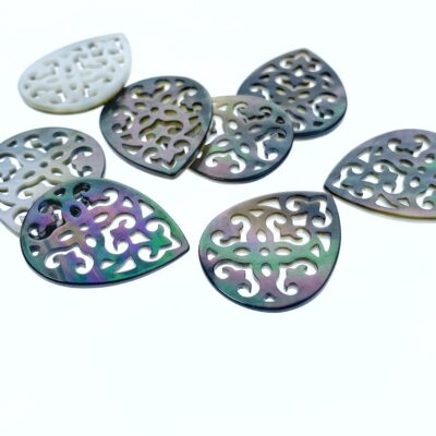 Alternative view of 2pc Filigree Drop Black Mother Of Pearl 25mm Natural Beads Charms Pendants Jewelry Earring Making Organic Shell Hand Carved Hawaii BM-0037