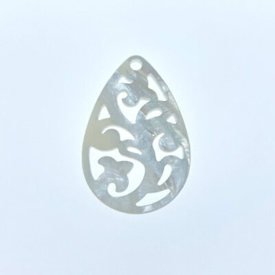 2pc Filigree Leaf Drop Beads White Mother of Pearl Pendants WM-0067