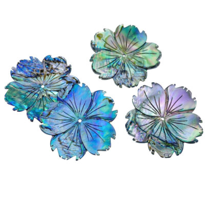 Alternative view of 2pc Hibiscus Flower Beads Abalone Shell Natural Hand Carved AB-0001