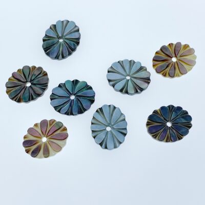 Alternative view of 10pc Daisy Flower Beads Black Mother Of Pearl 12mm Hand Carved Charms BM-0065