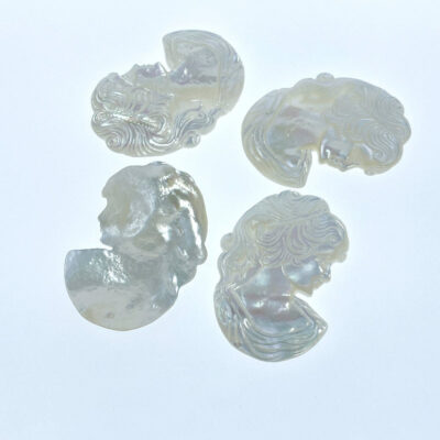 Alternative view of 2pc 36mm White Mother of Pearl Hand Carved Victorian Woman Cabochons WM-0194
