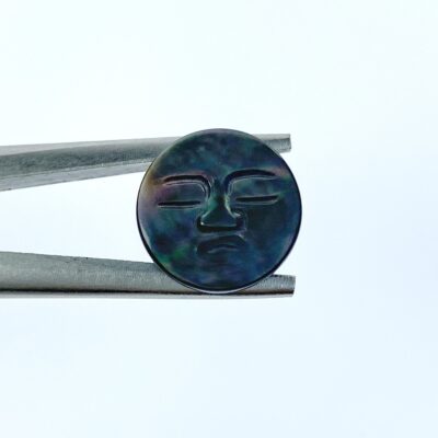 Alternative view of 2pc Black Moon Face Beads Mother Of Pearl 15mm Round Cabochon Hand Carved Natural Organic Charms Paua Shell For Jewelry Making BM-0118
