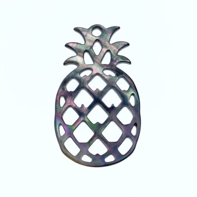 2pc 23mm x 40mm Organic Black Mother of Pearl Filigree Pineapple Pendants BM-0113