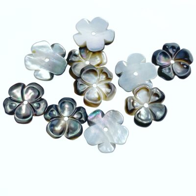 Alternative view of 6pc 20mm Hand Carved Black Mother of Pearl 5-petal Flower Beads BM-0088
