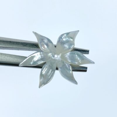 Alternative view of 4pc 6 Petal Flower Mother Of Pearl Beads Charms Bridal Earring Jewelry Making 28mm Tropical Hawaii Minimalist Design Hand Carved New WM-0043