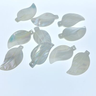 Alternative view of 10pc Mother Of Pearl Leaf Beads Pendants 27mm Hand Made Carved Charms For DIY Jewelry Earring Making Nature Minimalist Design WM-0174