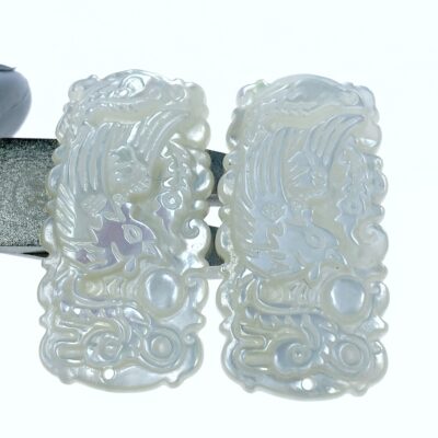 Alternative view of 2pcs Hand Carved Phoenix Mother Of Pearl Pendant Beads 36mm Mystical Charm For Diy Jewelry Making Hand Made Necklace Charms WM-0164