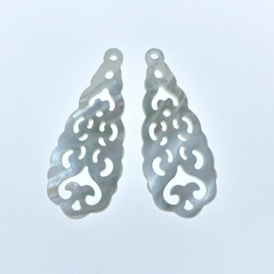 Alternative view of 2pc Filigree Drop Beads Mother Of Pearl Pendant Hand Carved WM-0040