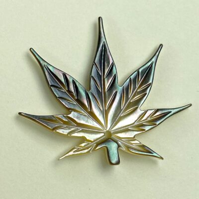 Alternative view of 2pc Cannabis Hemp Black Mother of Pearl 30mm Leaf Carved Pendant Beads For DIY Jewelry Making Earrings Natural Organic BM-0110