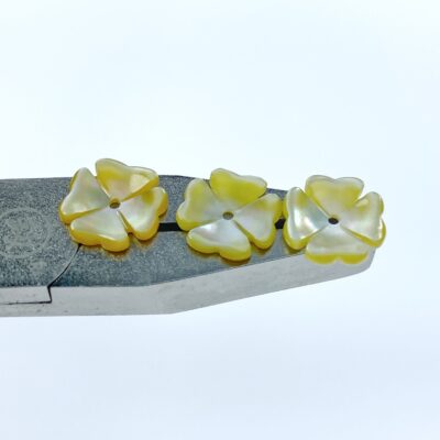 Alternative view of 10pc Clover Flower Beads Yellow Mother Of Pearl 10mm Hand Carved Charms YM-0001