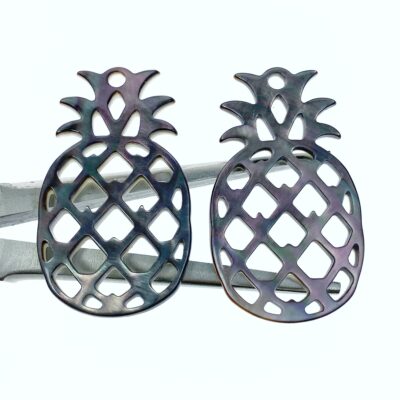 Alternative view of 2pc 23mm x 40mm Organic Black Mother of Pearl Filigree Pineapple Pendants BM-0113