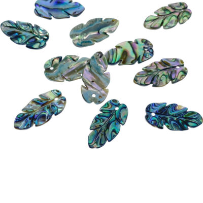 Alternative view of 4pc Leaf Beads Natural Abalone Paua Shell Hand Carved AB-0014