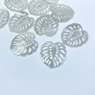 Alternative view of 2pc Monstera Leaf Beads White Mother Of Pearl Pendants Charms WM-0022