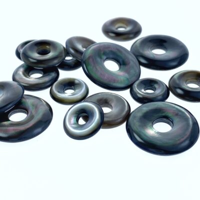 Alternative view of 12mm, 15mm, 20mm Natural Black Mother of Pearl Donut Circle Pendants BM-0086