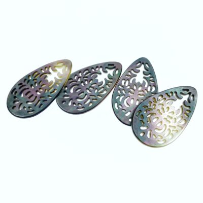 Alternative view of 2pc 20mm x 35mm Natural Black Mother of Pearl Filigree Drop Shape Pendants BM-0100